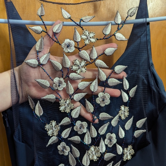 Vintage Navy & White Embroidered Evening Gown Size S: Prom / Homecoming / Gala - Picture 10 of 15